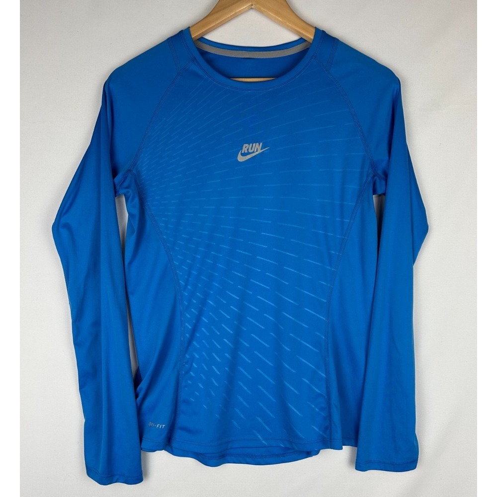 Nike Run Women's Blue Dri Fit Long Sleeve Crew Neck Gym T-Shirt Running M
